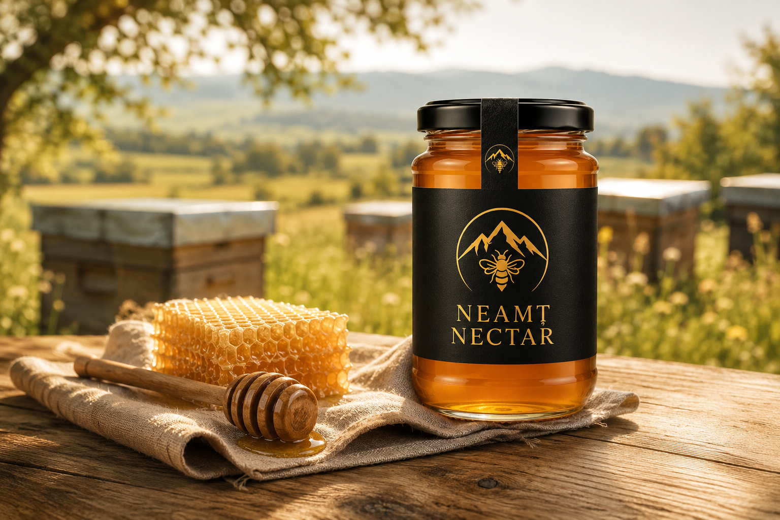 Borcan de miere Neamț Nectar lângă stupi